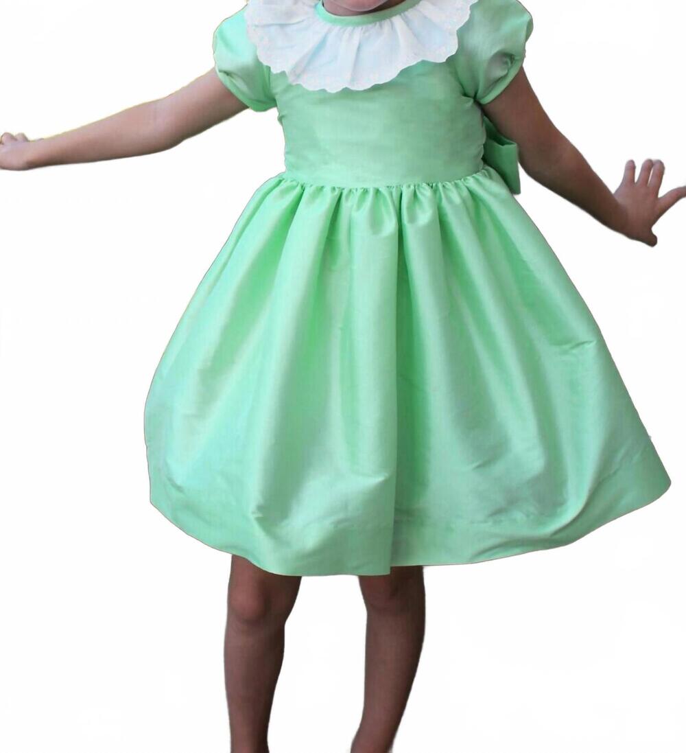 NEW SUSANNE LIVELY girl's faux silk dress with puff sleeve in mint